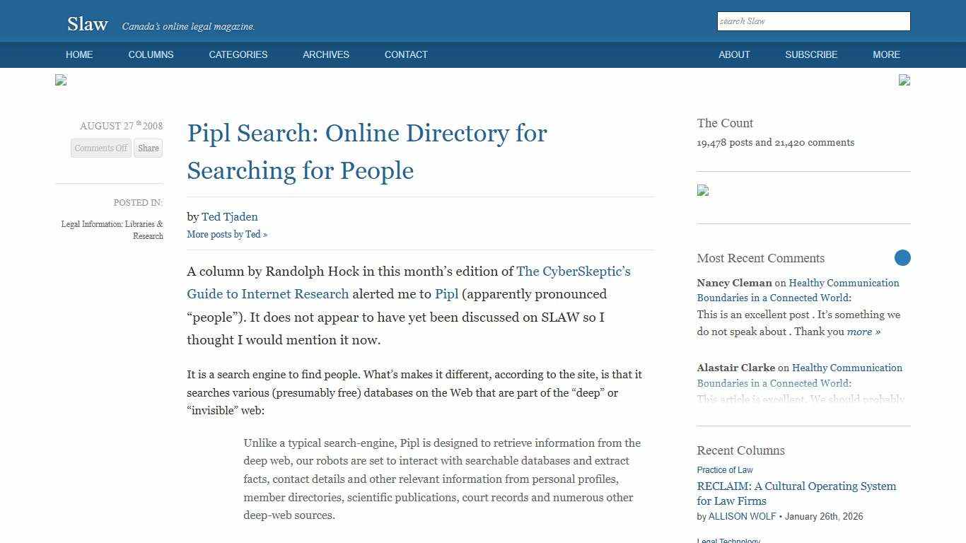 Pipl Search: Online Directory for Searching for People - Slaw